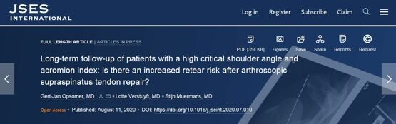 Studie van Dr. Stijn Muermans over de artroscopische behandeling van schouderpeesscheuren gepubliceerd in de International Journal of Shoulder and Elbow Surgery